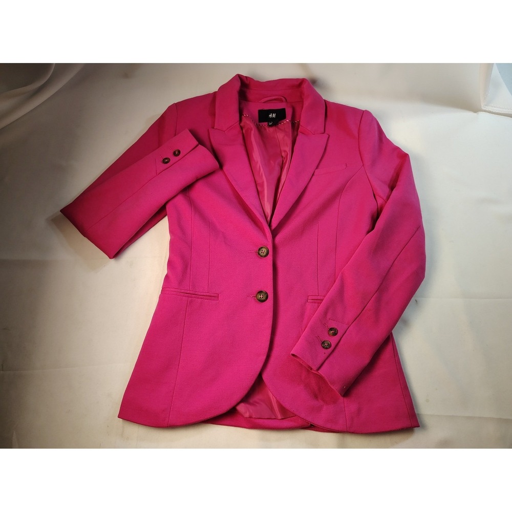 HM Womens Hot Pink Blazer Jacket Size 6 Tailored Two Button Stretch Lined Y2K